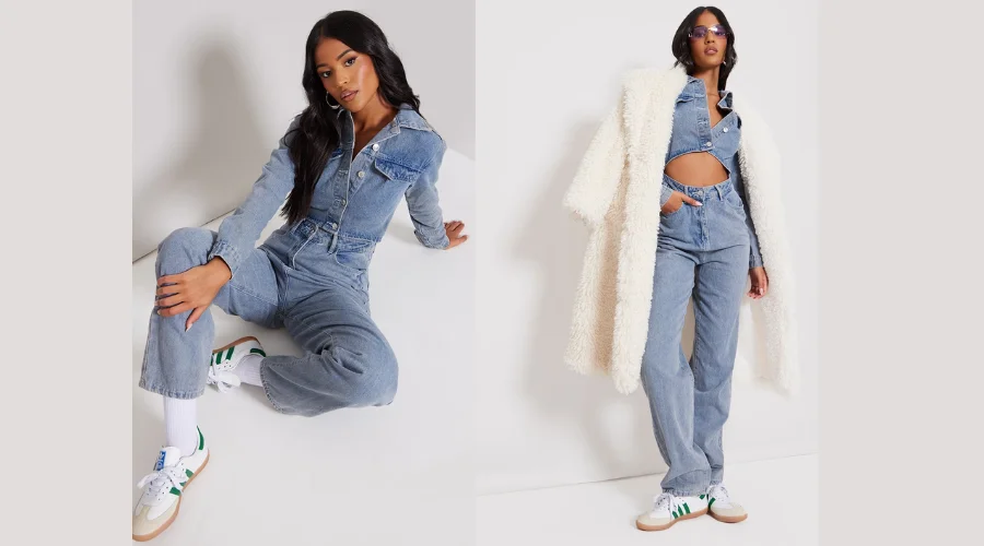Tall Vintage Wash Denim Cut-Out Detail Jumpsuit