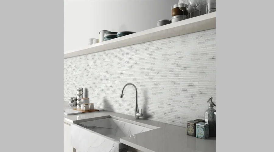 White snow craquele stone mosaic