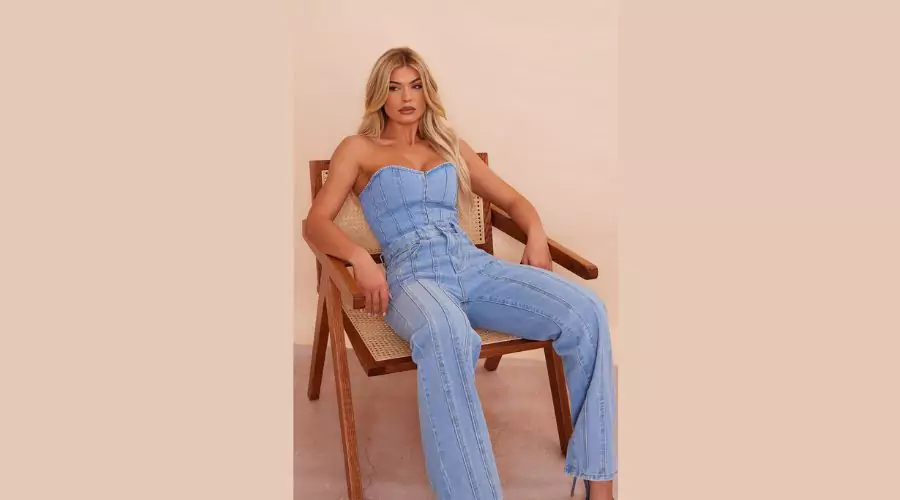 Light Blue Wash Denim Hook And Eye Structured Corset