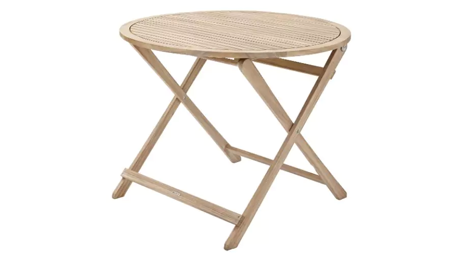Solis NATERIAL outdoor coffee table with structure and surface in brown acacia for 4 people Ø 90 cm