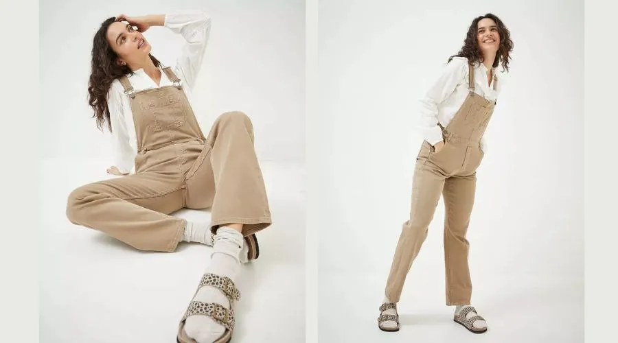 Banbury Straight Leg Canvas Dungarees- stone