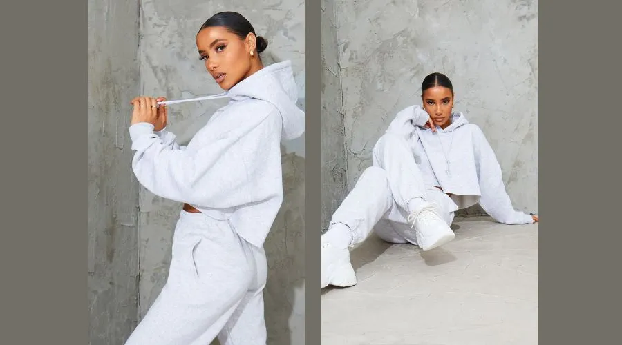 Ash Grey Oversized Sweat Crop Hoodie