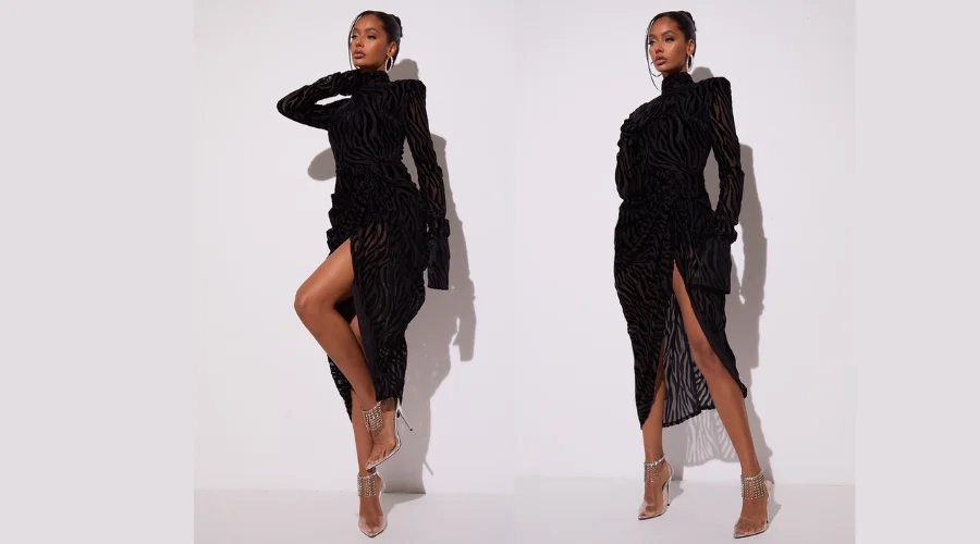 Black High Neck Midi Dress