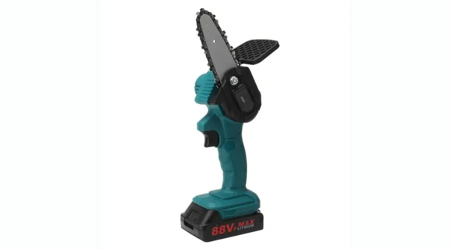 Cordless Chainsaw 4” Electric Saw for Logs 100mm Blue with 2 Batteries, 1 Battery Charger