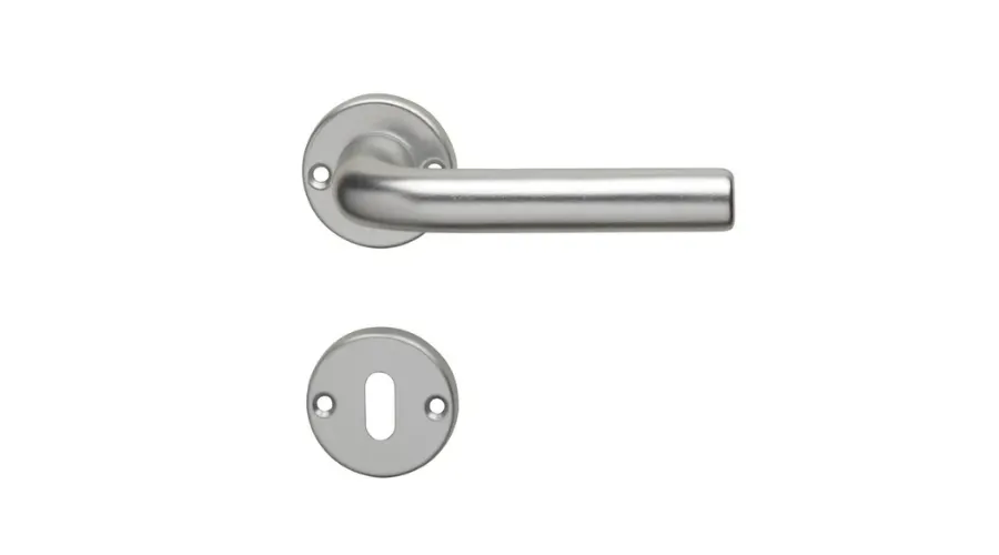 Handle on rosette with GHIDINI 142 escutcheon in satin silver aluminium
