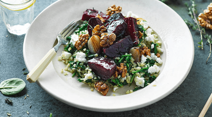 Honey Roast Beetroot With Feta & Spinach Bulgur