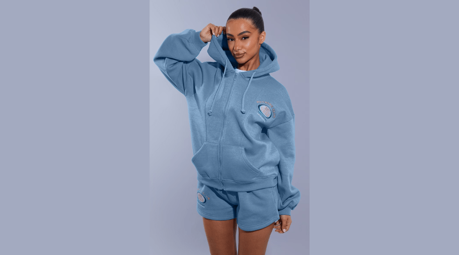 Petite Light Blue Zip Up Hoodie