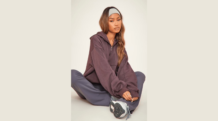 Prettylittlething Espresso Sport Washed Half Zip Hoodie