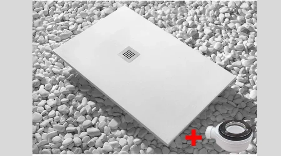 Shower Tray 65X90 cm Vulcano Line Slim White In Synthetic Resin and Marble Powder With Free Drain
