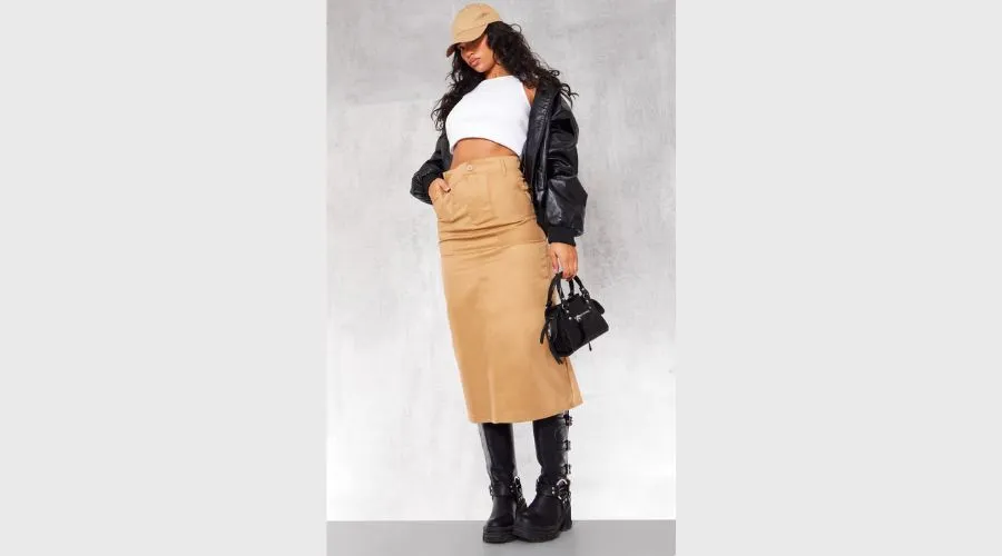 Stone Twill Cargo Midi Skirt