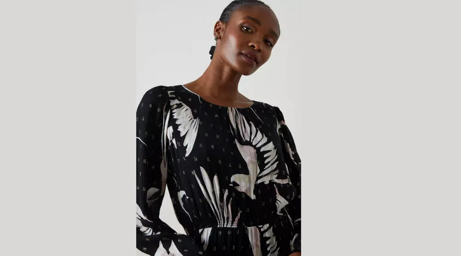 Swallow Print Elaine Midi Dress