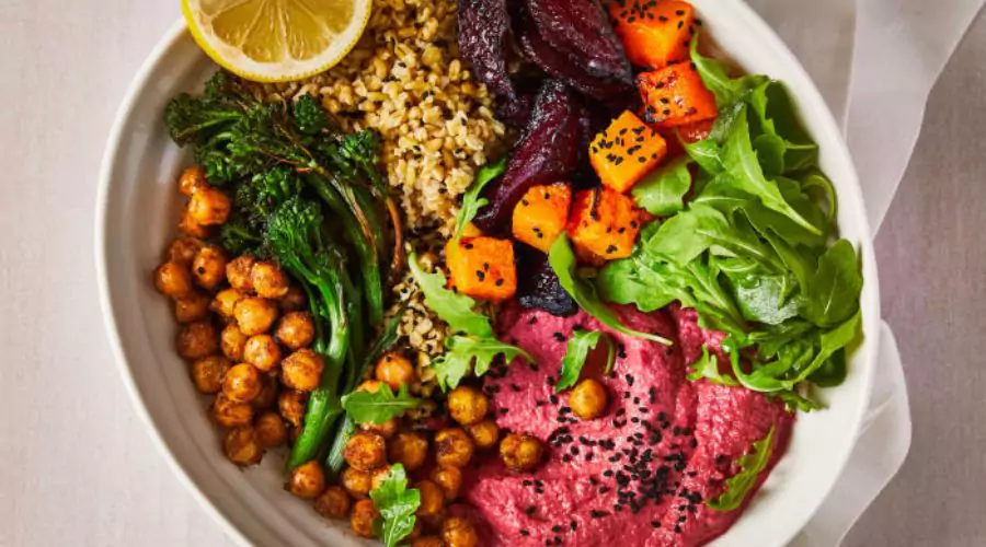 Beetroot Hummus & Roast Veg Buddha Bowl