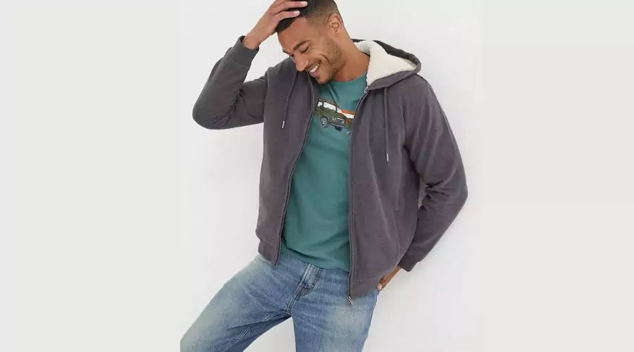 Washed Black Fleece Lined Hoodie Men