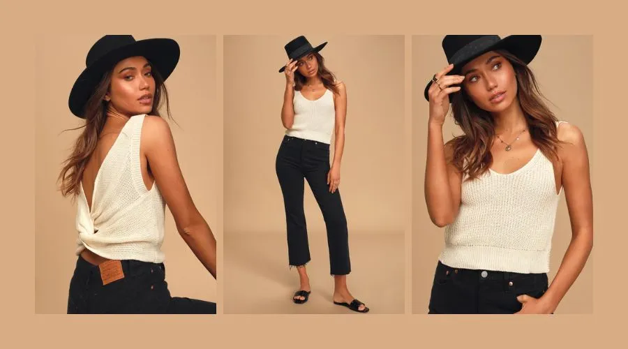 Let's Get Away Cream Knit Twist Back Tank Top