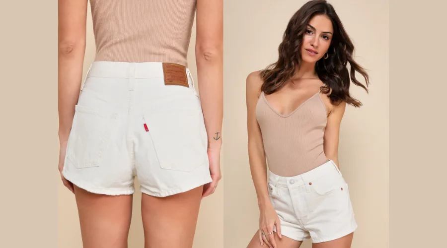 501 Cream High Rise Denim Shorts