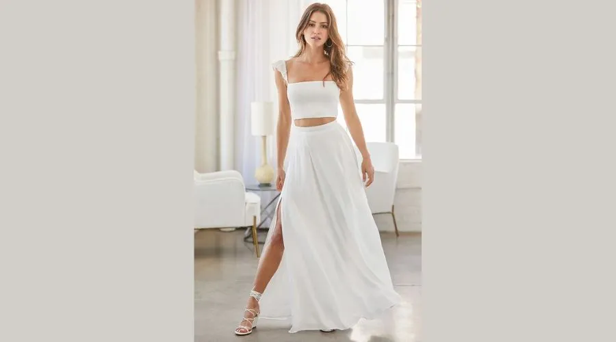 Away on Vacation White Two-Piece Maxi Dress