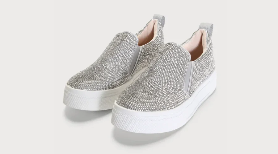 Cassay Silver Rhinestone Platform Slip-On Sneakers