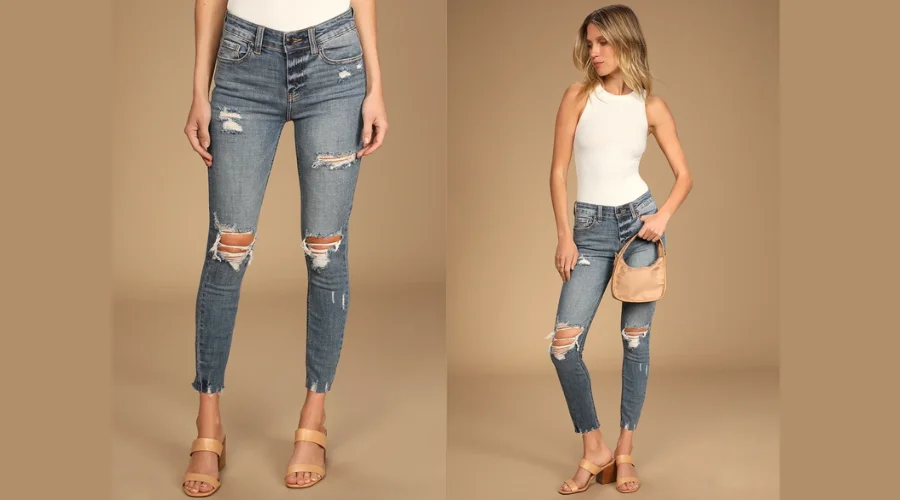 Clara Light Wash Distressed High Rise Cropped Skinny Jeans