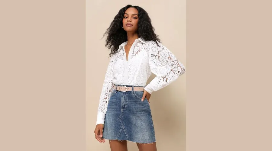 Delicate Perfection Ivory Sheer Lace Long Sleeve Button-Up Top
