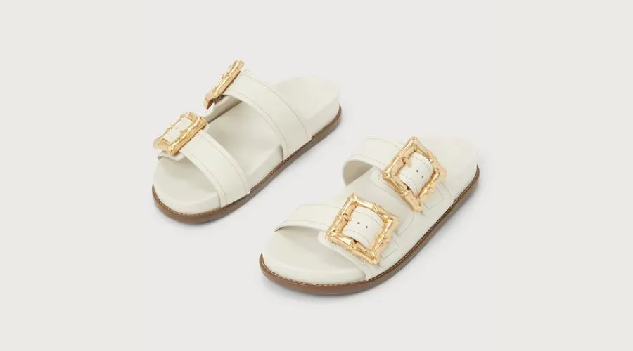 Enola Sporty Pearl Leather Buckled Slide Sandals