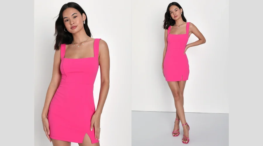 Hot pink square neck mini bodycon dress