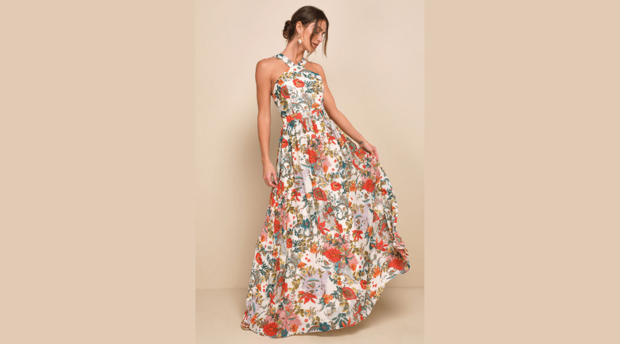Lilja Cream Floral Print Maxi Dress