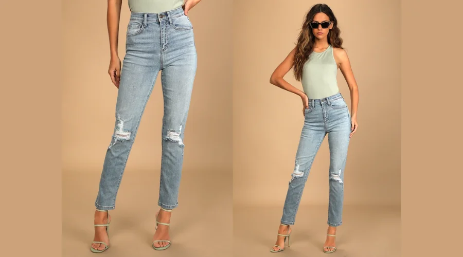 Number One Choice Light Wash Distressed High Rise Mom Jeans