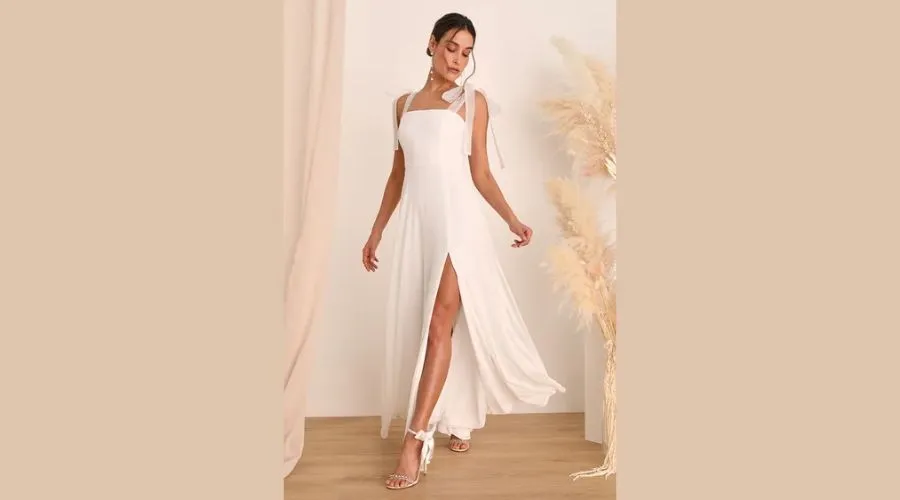 Radiant Romance White Tie-Strap Maxi Dress