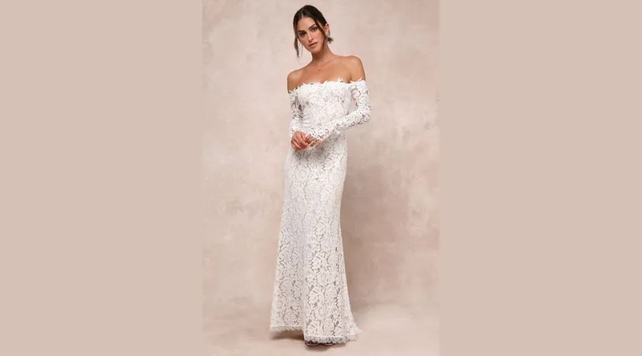 Romance Dreamer White Lace Off-the-Shoulder Maxi Dress