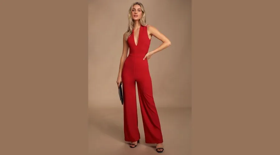 Thinking out Loud Red Backless Jumpsuit