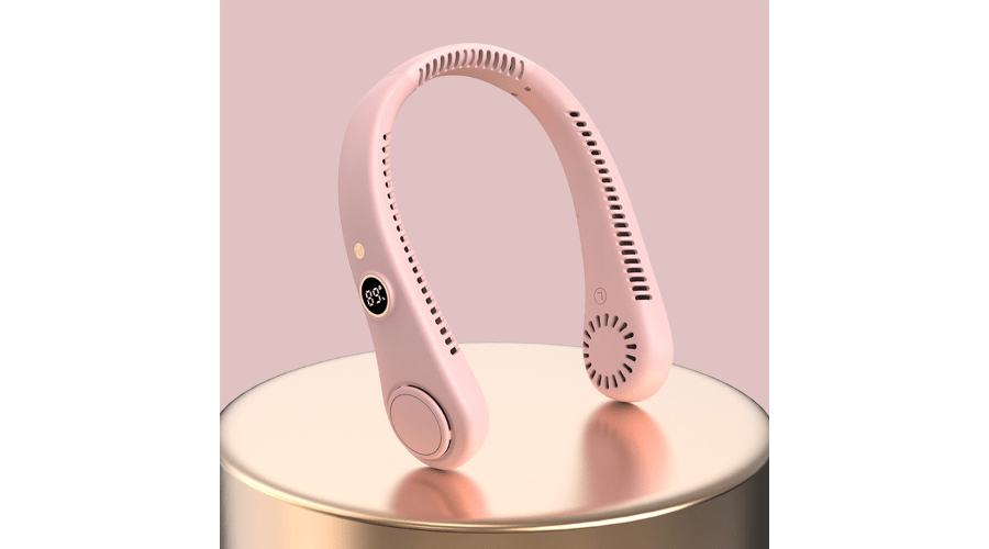 USB Bladeless Portable Neck Fan With LED Display - Pink 