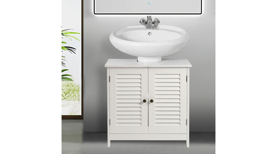 Under Sink Cabinet Bathroom 2 Shutter Door - White 