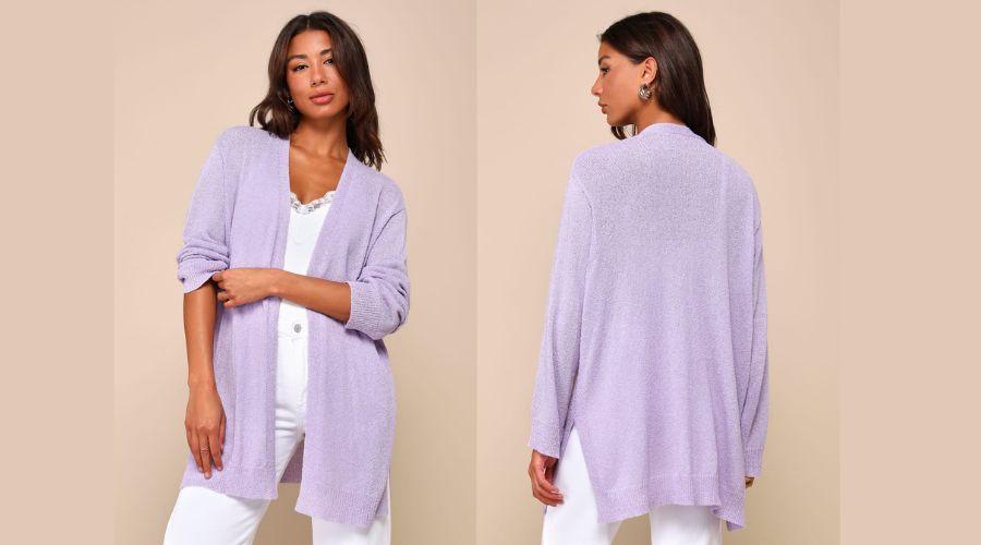 Comfy Memories Lavender Knit Open-Front Cardigan