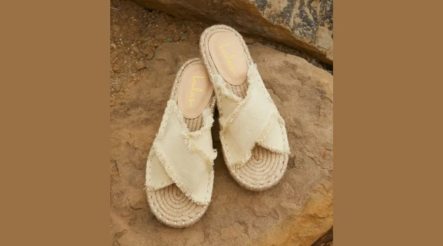 Verka Beige Denim Espadrille Slide Sandals