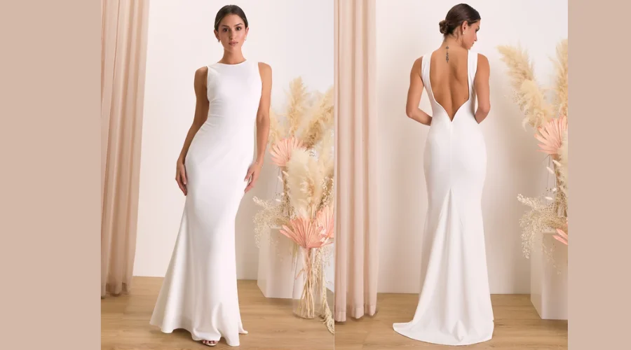 White Backless Sleeveless Mermaid Maxi Dress