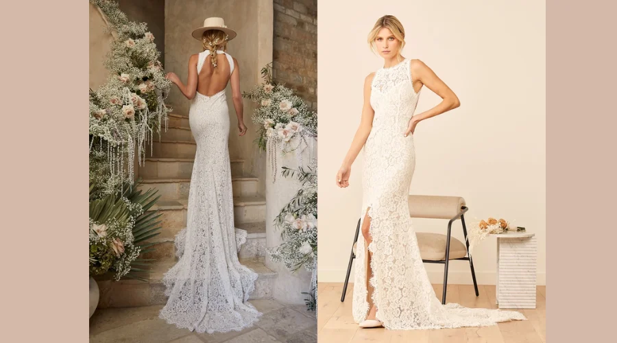 White Floral Lace Mermaid Maxi Dress