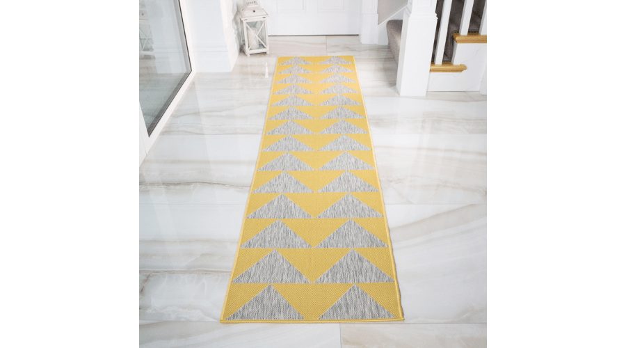 Yellow Grey Geometric Flatweave Indoor Outdoor Rug | Nowandlive
