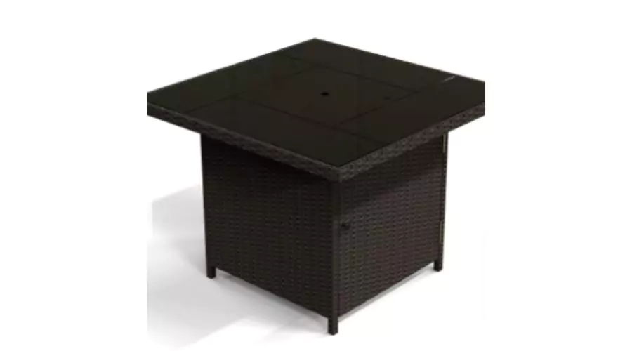 Gas Fire Pit with Glass Tabletop and Rattan Pattern Steel Base