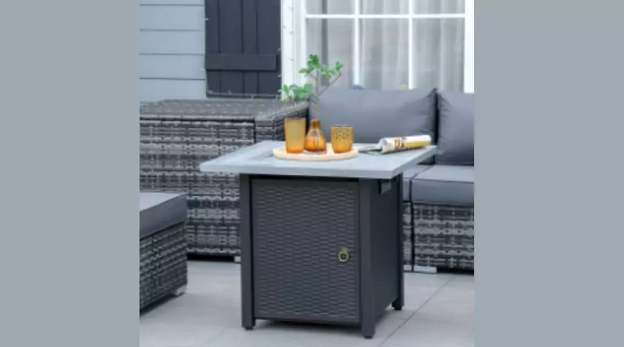 Square Propane Gas Fire Pit Table - Black, Grey by Outsunny