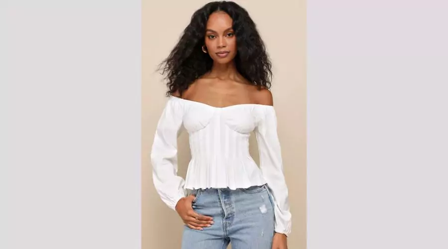 Cutest Confidence White Off-the-Shoulder Long Sleeve Bustier Top