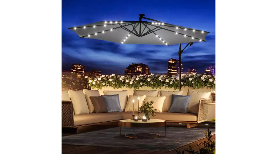 32 Solar Lights Garden Parasol Outdoor With Wheel Base