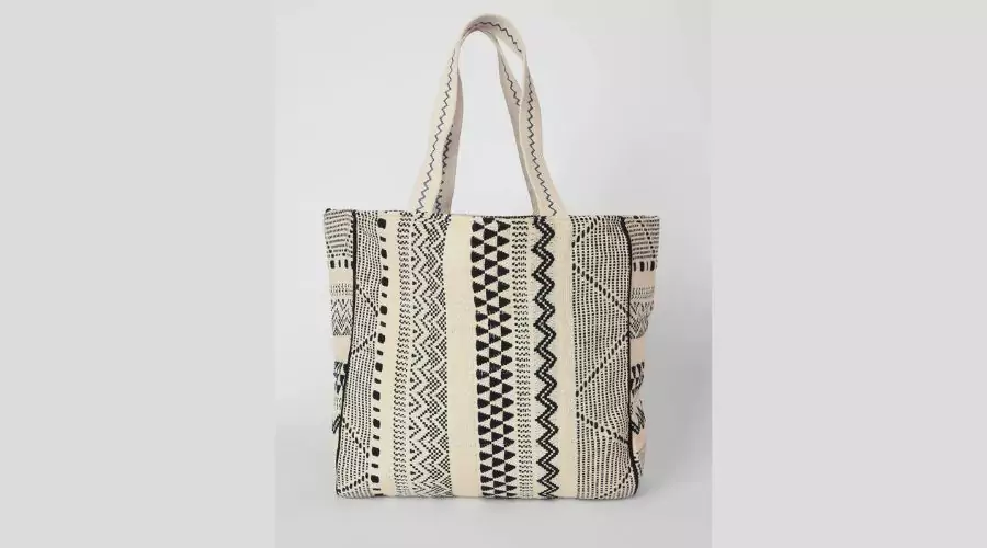 Safe Travels Cream and Black Woven Tote Bag