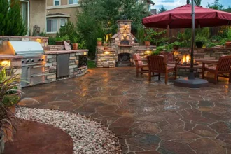 Natural stone slabs for garden landscaping