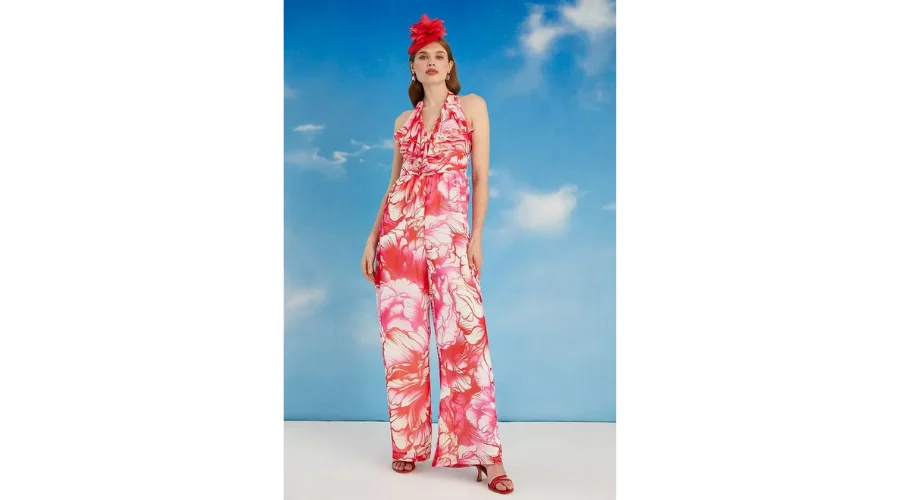 Coast Lisa Tan Ruffle Wide Leg Jumpsuit | Nowandlive