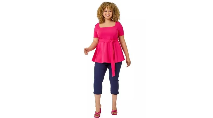 Roman - Curve Stretch Belted Peplum Top