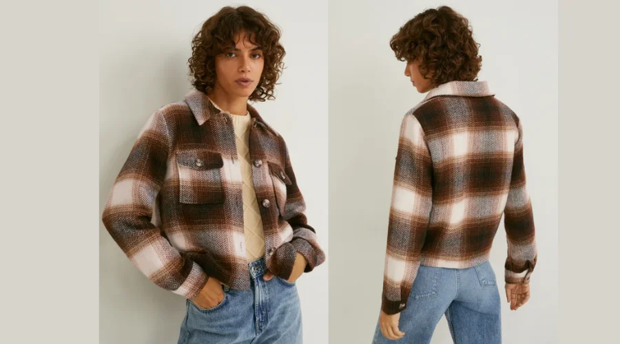 Shirt jacket - checked - brown/cream white