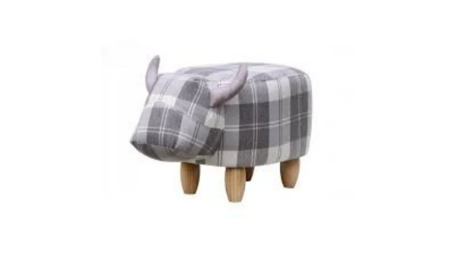 Tartan Fabric Footstool with Storage in Grey | Nowandlive