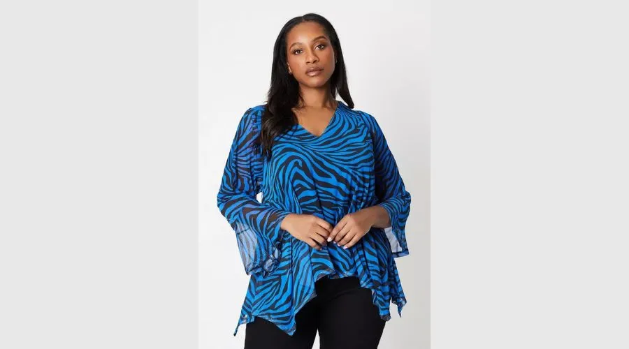 Wallis - Curve Print Mesh Hanky Hem Top