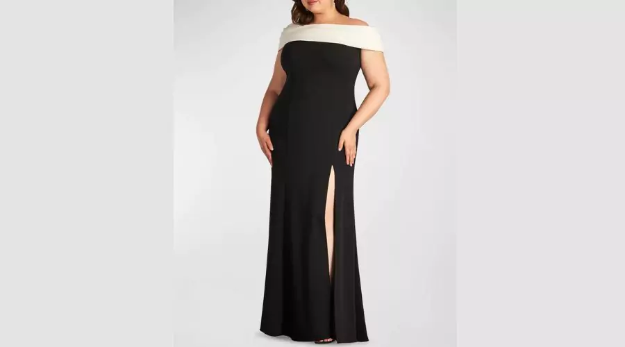Plus Size Off-Shoulder Two-Tone Column Gown