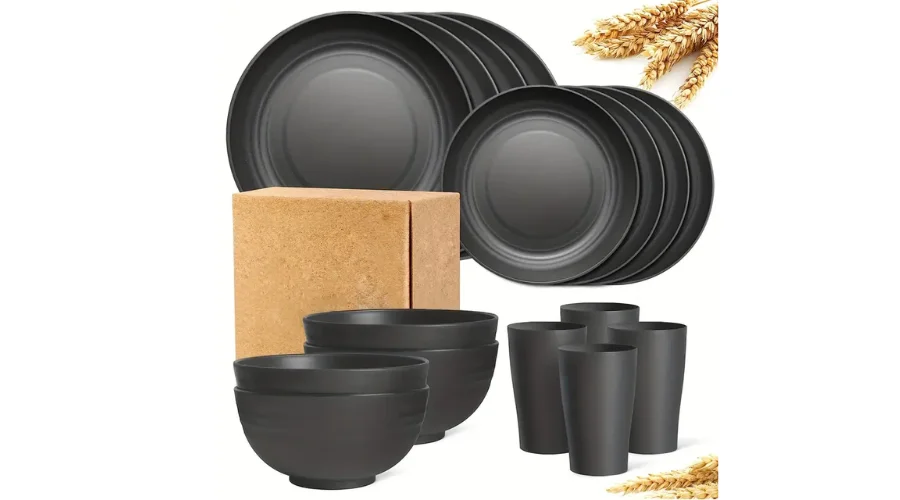 16pcsSet Durable Wheat Straw Dinnerware Set